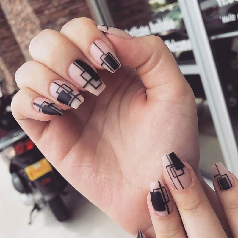 geomatric matte clear nails designs