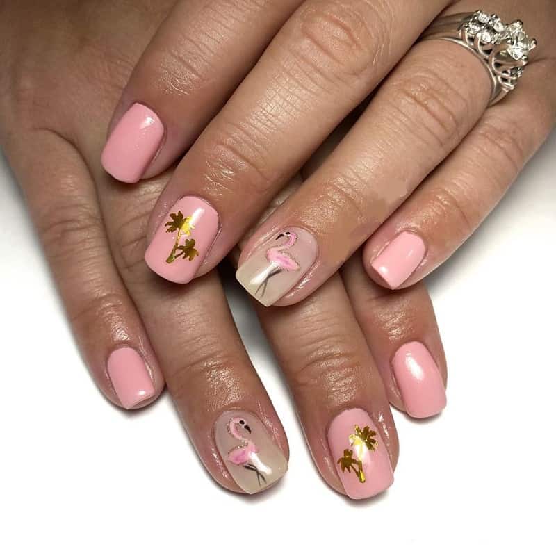 baby pink and gold nails 