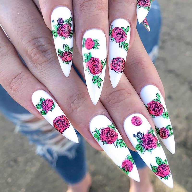 rose white nail art