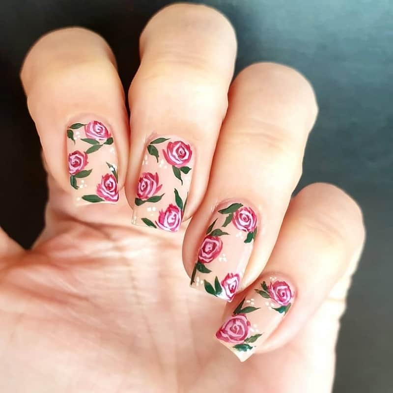 vintage rose nail art