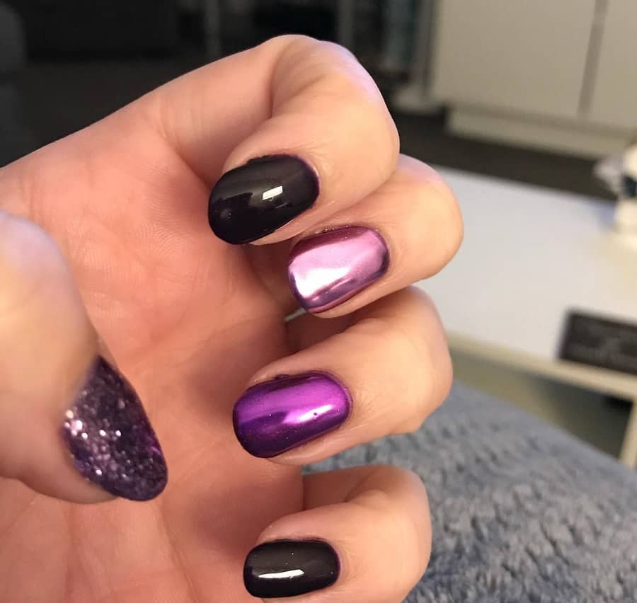 black and purple chrome nails