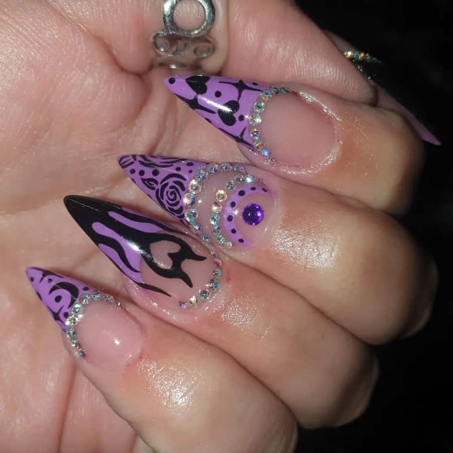 black and purple french nails