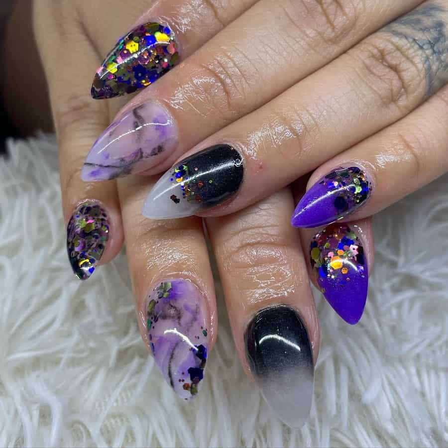 black and purple marble nails