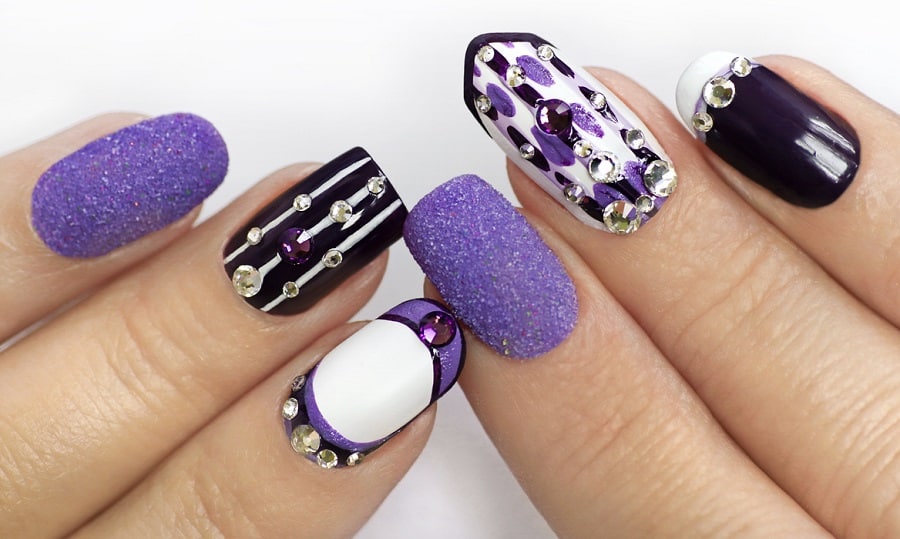 black purple and white nail design