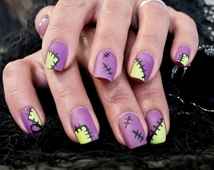 black and purple square nails