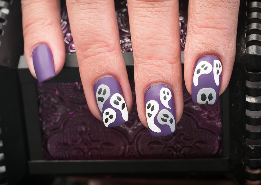 black and purple squoval nails