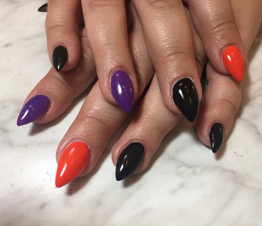 black purple and orange nails