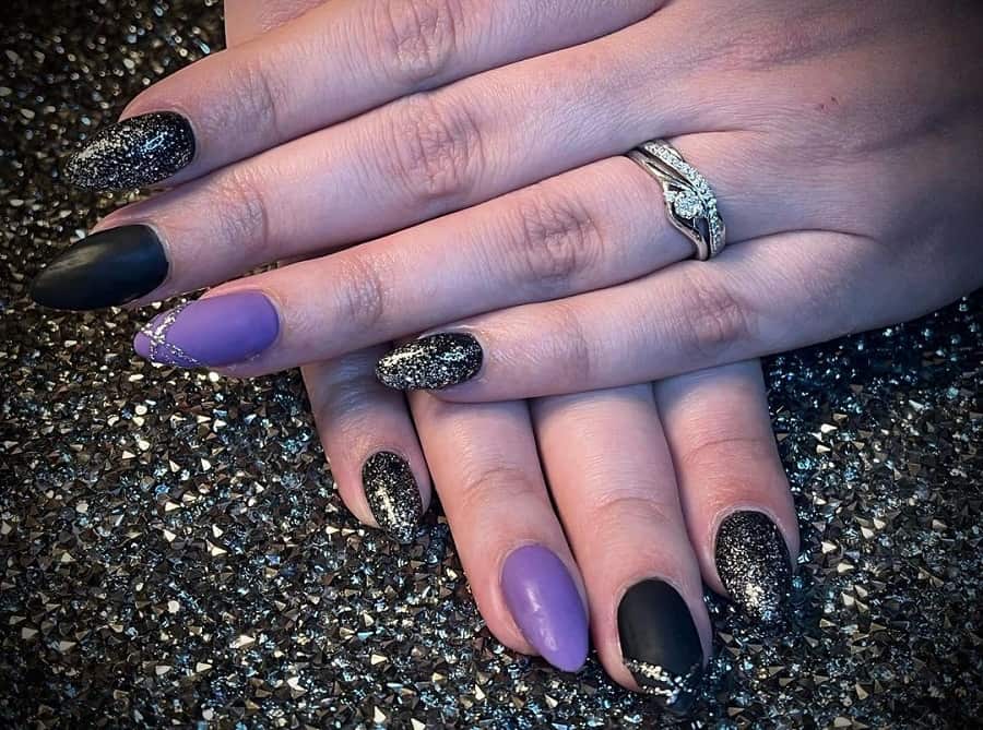 black purple and silver nails