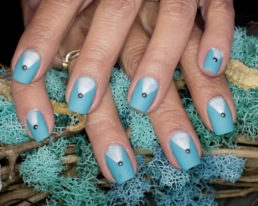 blue and silver square nails