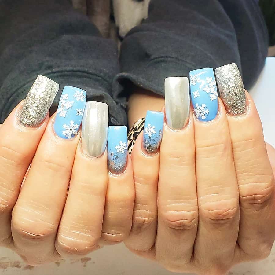 blue and silver winter nails