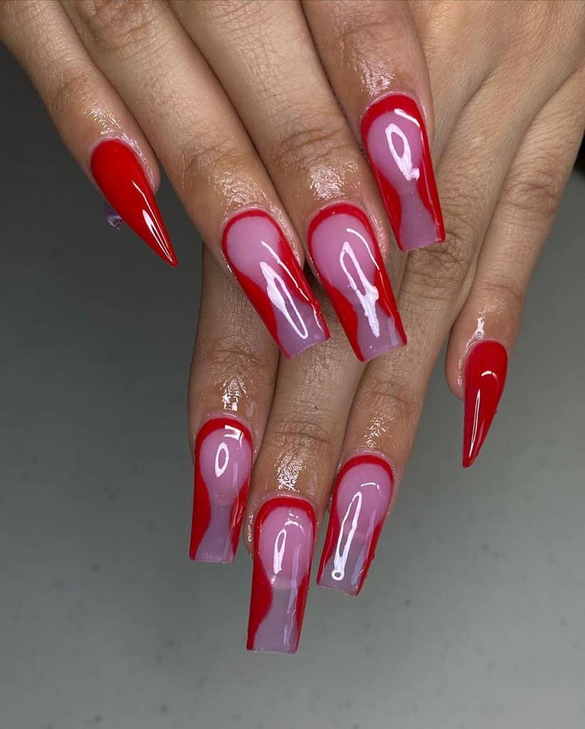 clear pink and red nails