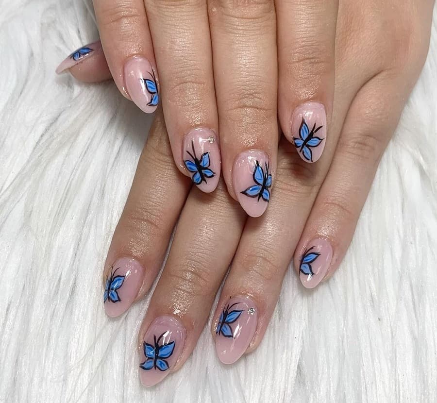 clear pink butterfly nails