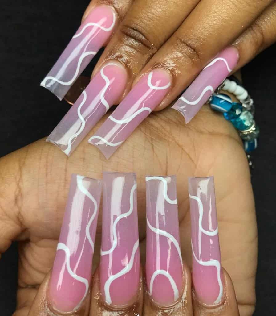 clear pink nails with design