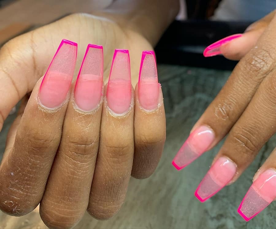 clear pink nails with hot pink tips