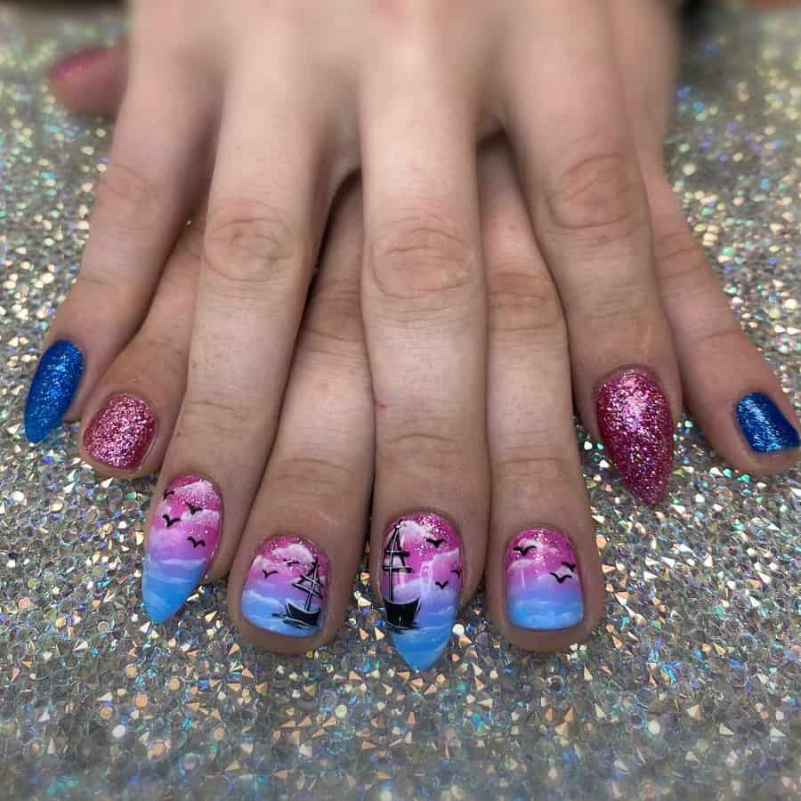 cotton candy pink and blue nails