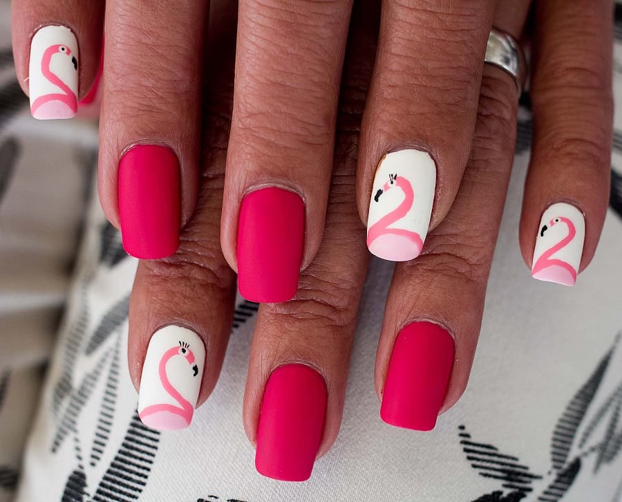 dark pink and white nails