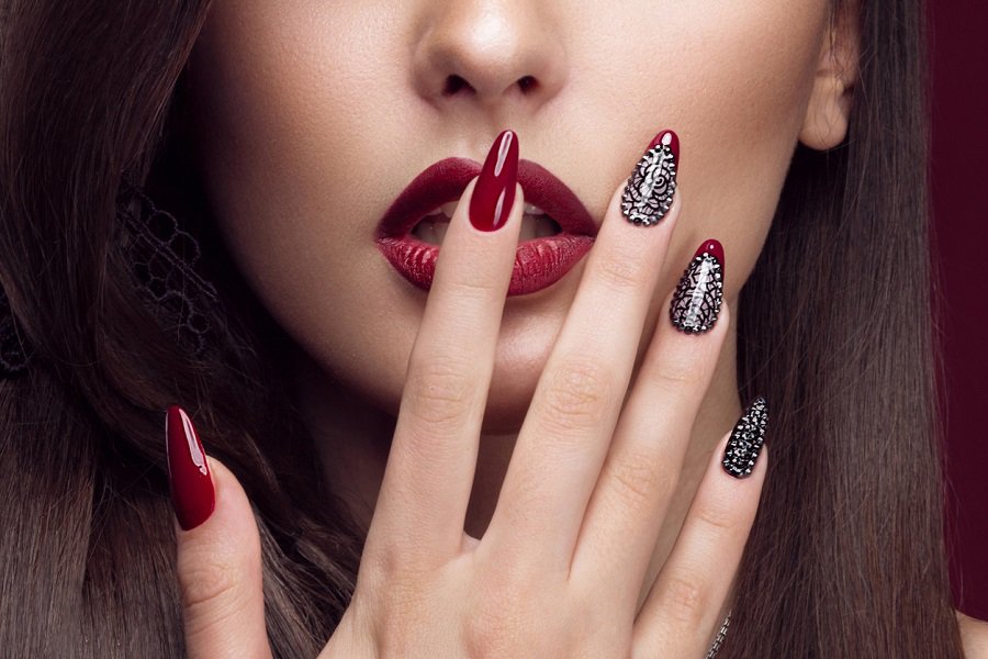 dark red almond nails