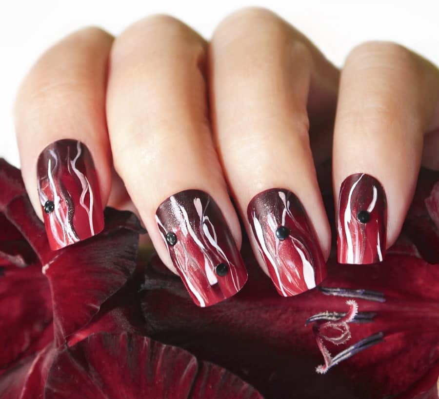 dark red and white nails