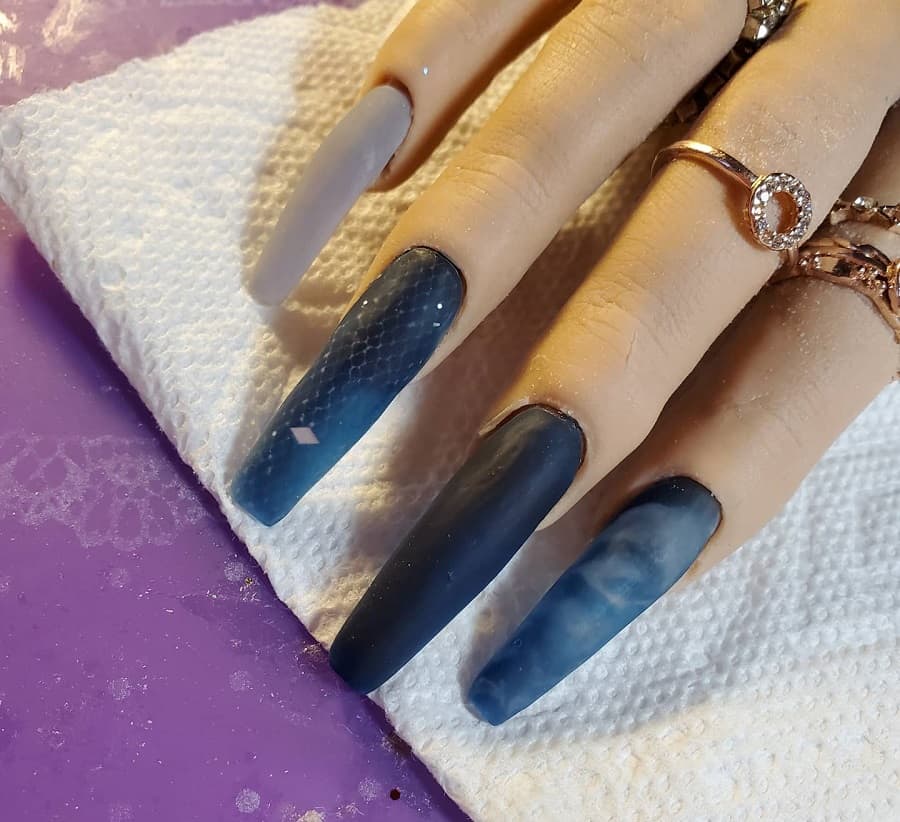 grey and navy blue nails