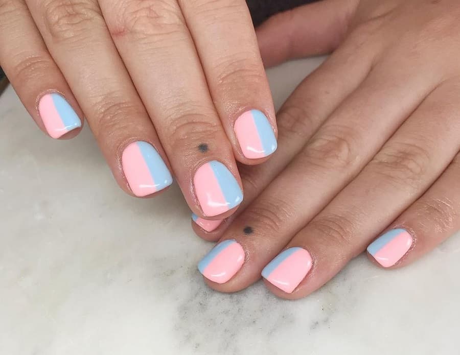 half blue half pink nail design