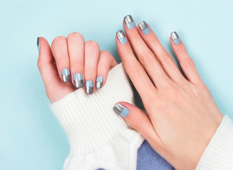 half blue half silver nails
