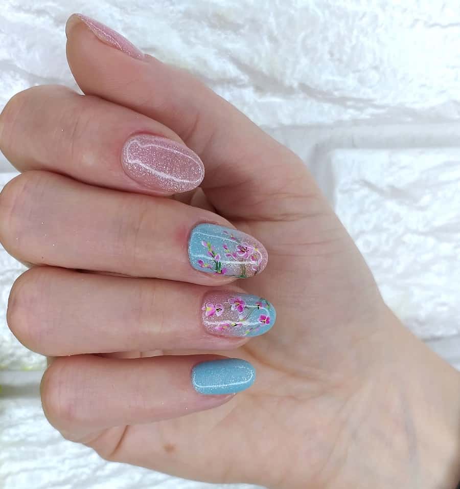 light blue and pink nails