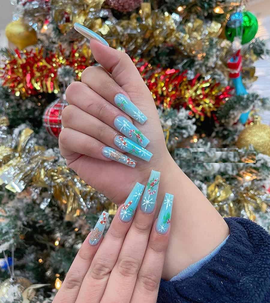 light blue christmas nails