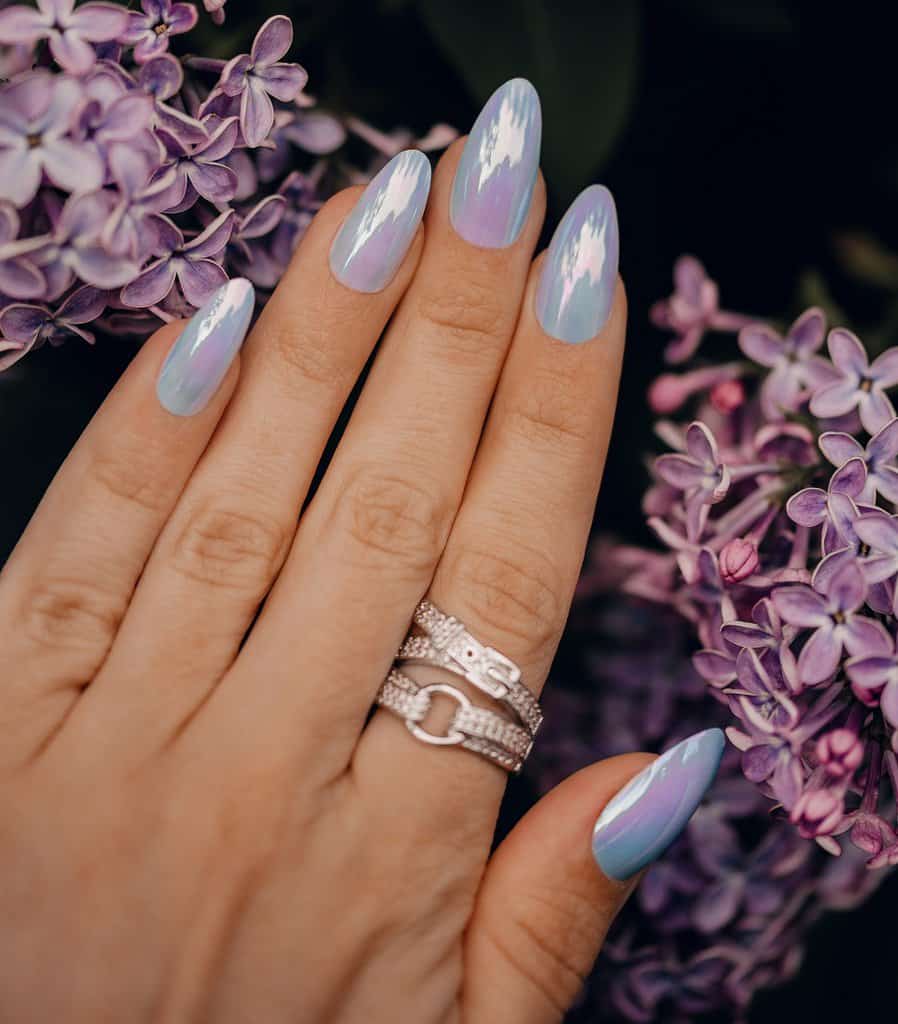 light blue chrome nails