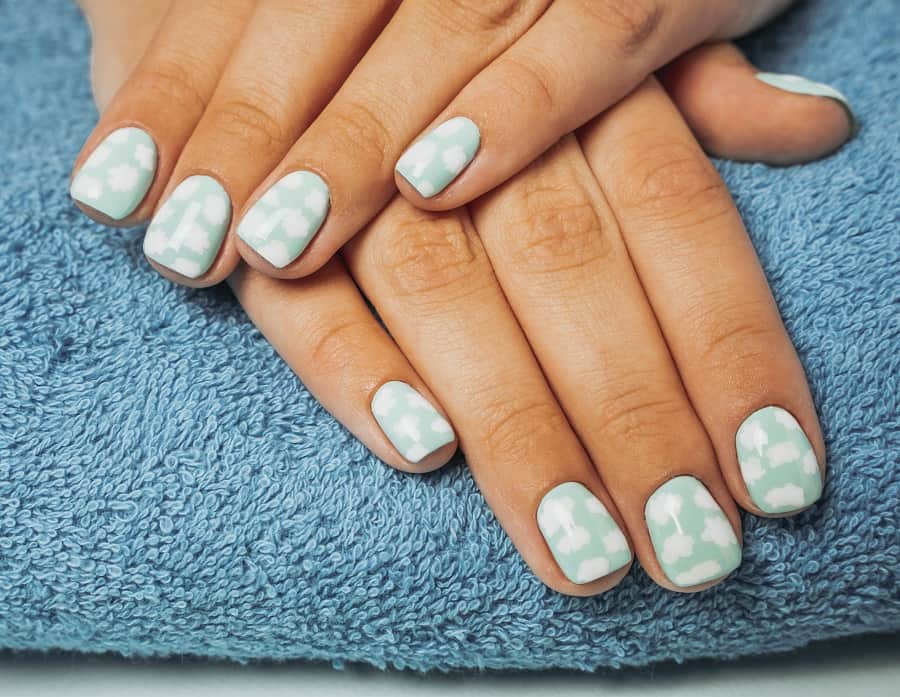 light blue and white nails