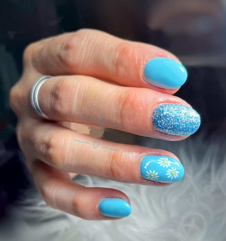 light blue flower nails