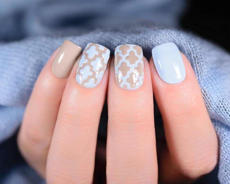 light blue nails with design