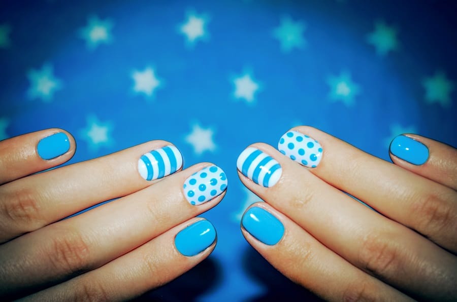 light blue polka dot nails