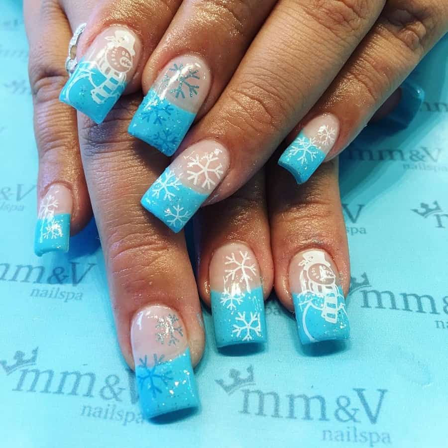 light blue snowflake nails