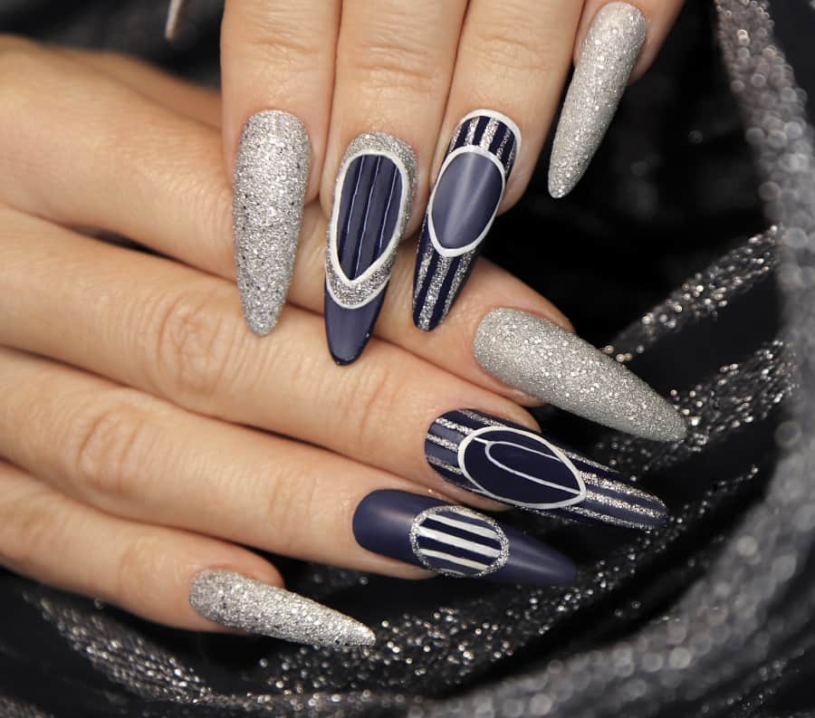long blue and silver nails