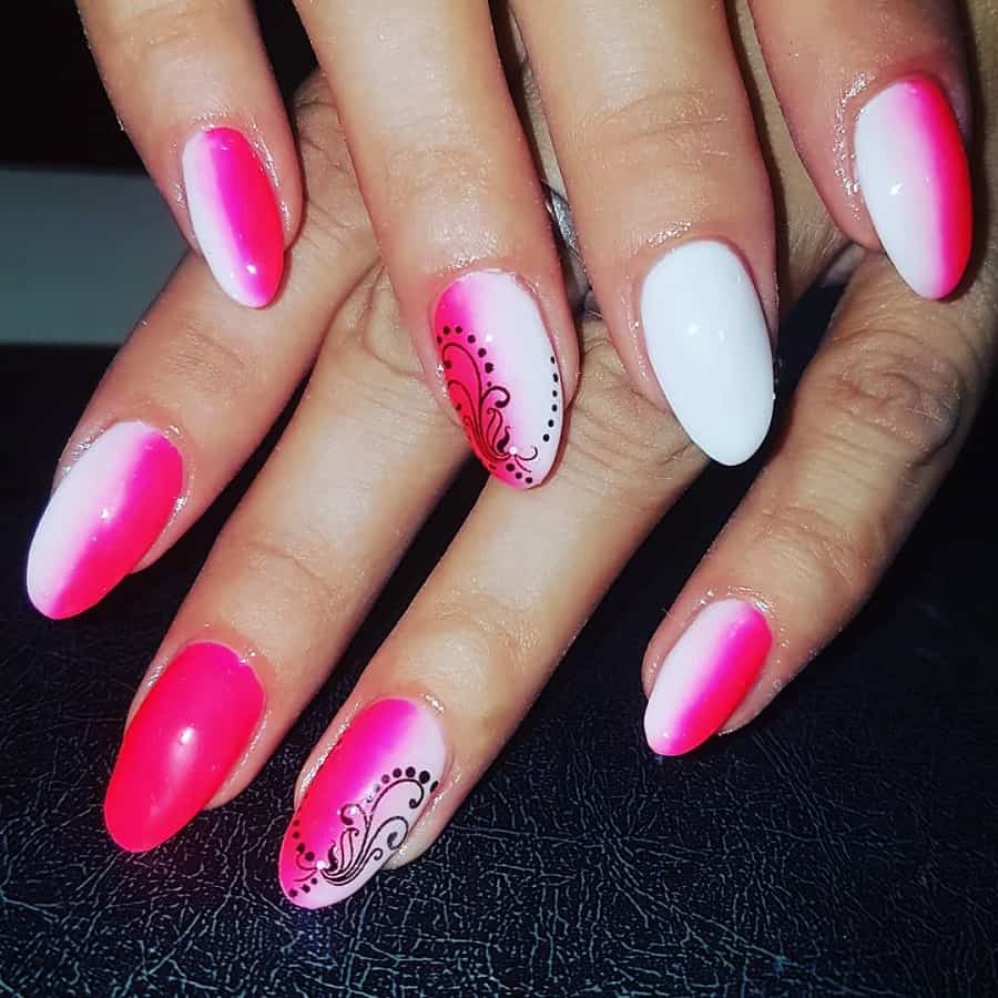 neon pink and white nails