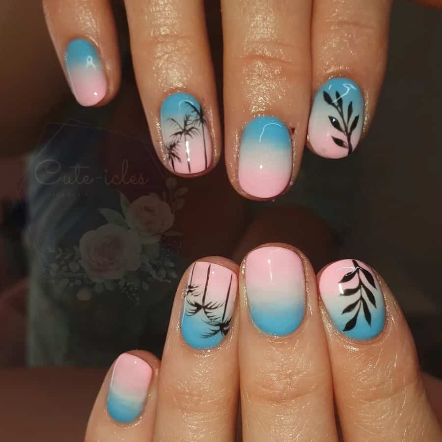 pink and blue beach nails