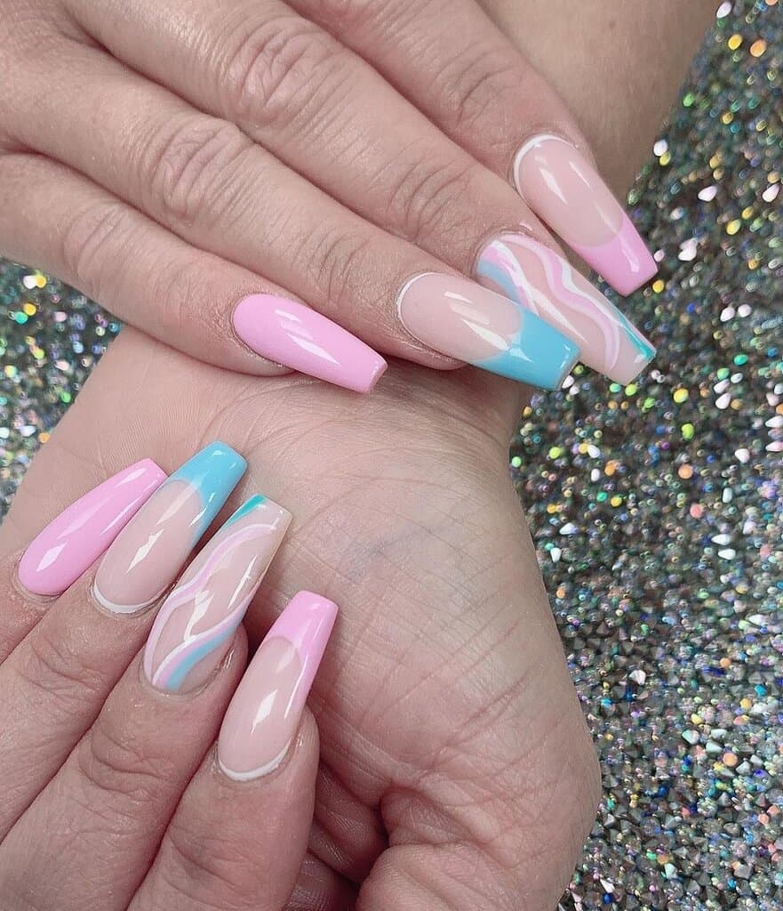 pink and blue coffin nails