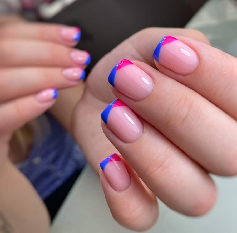 pink and blue french nail design