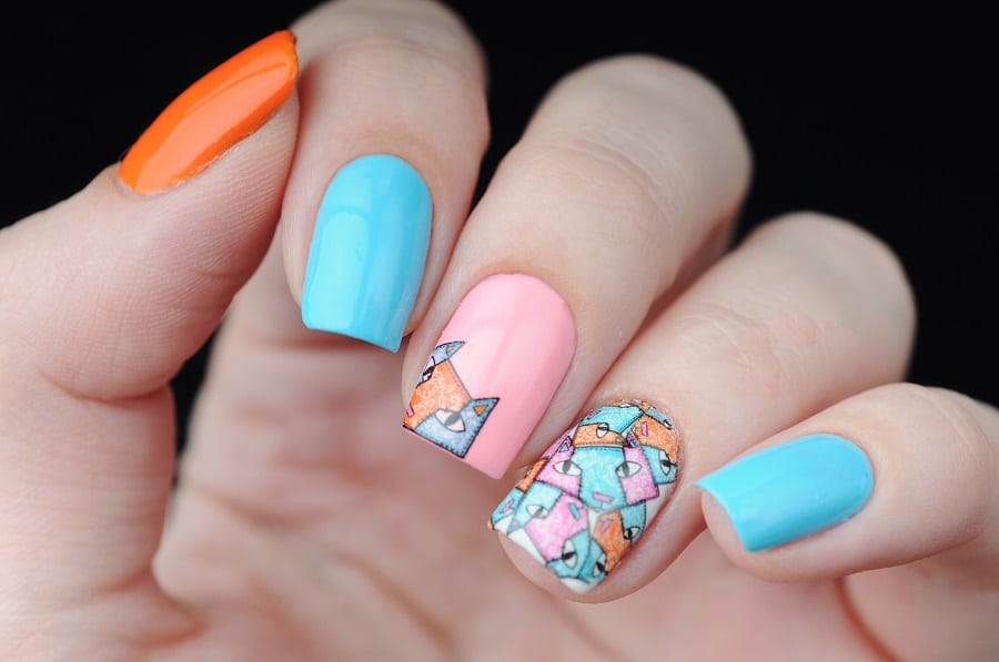 pink and blue nail design