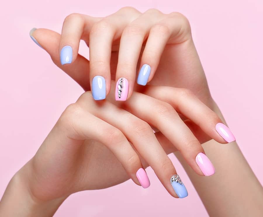 pink and blue square nails