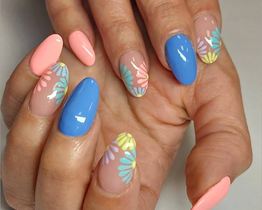 pink and blue summer nails