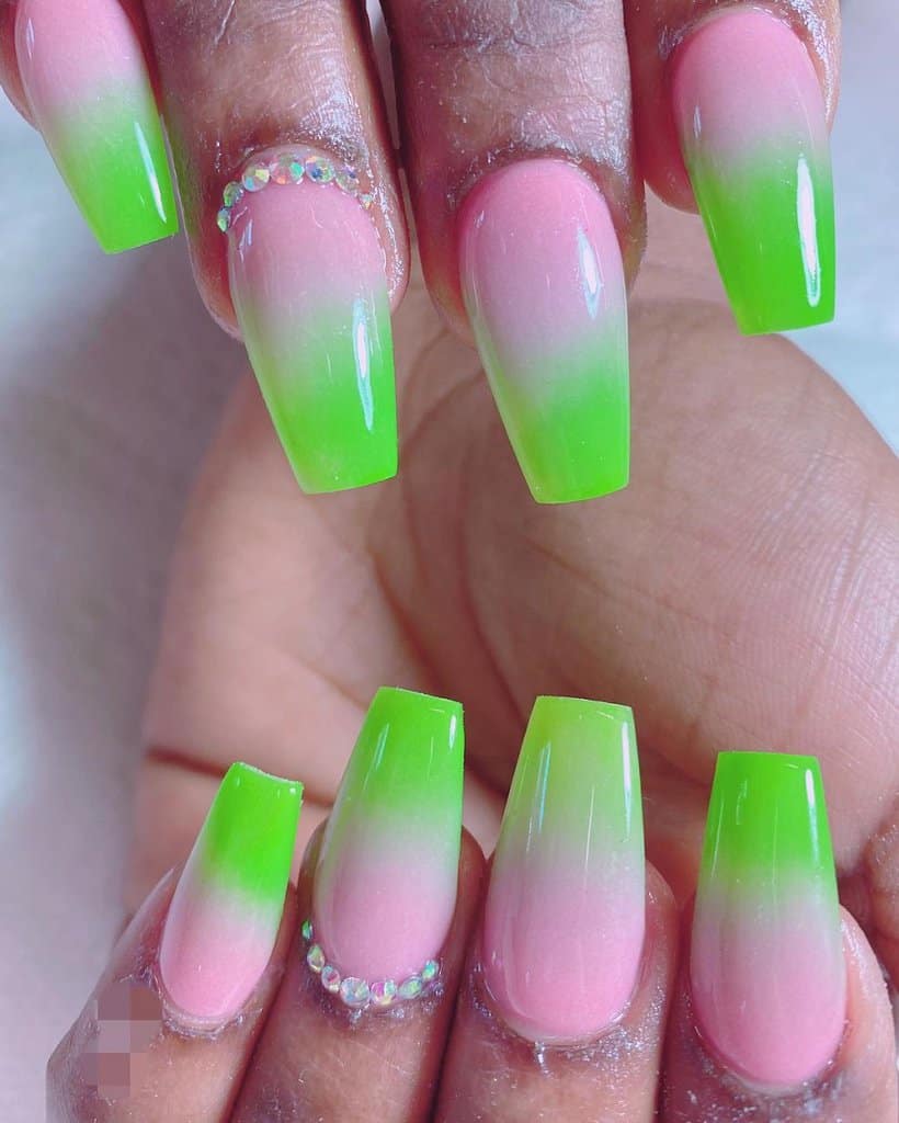 pink and green ombre nails