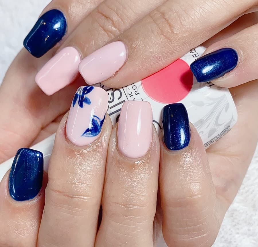 pink and navy blue nails