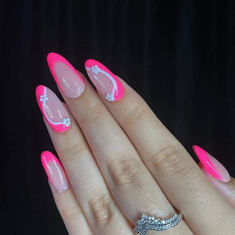 pink and white almond nails