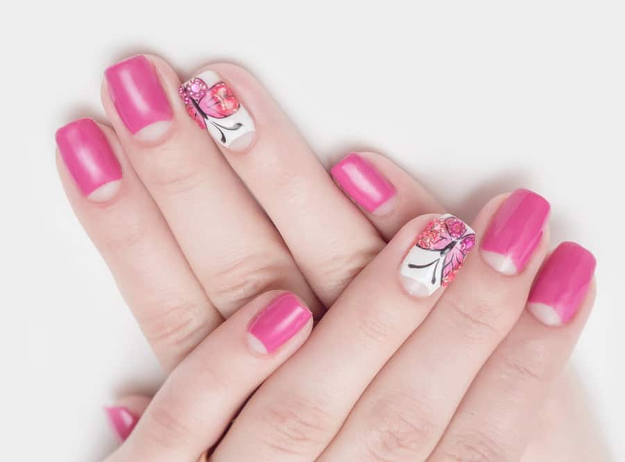 pink and white butterfly nails