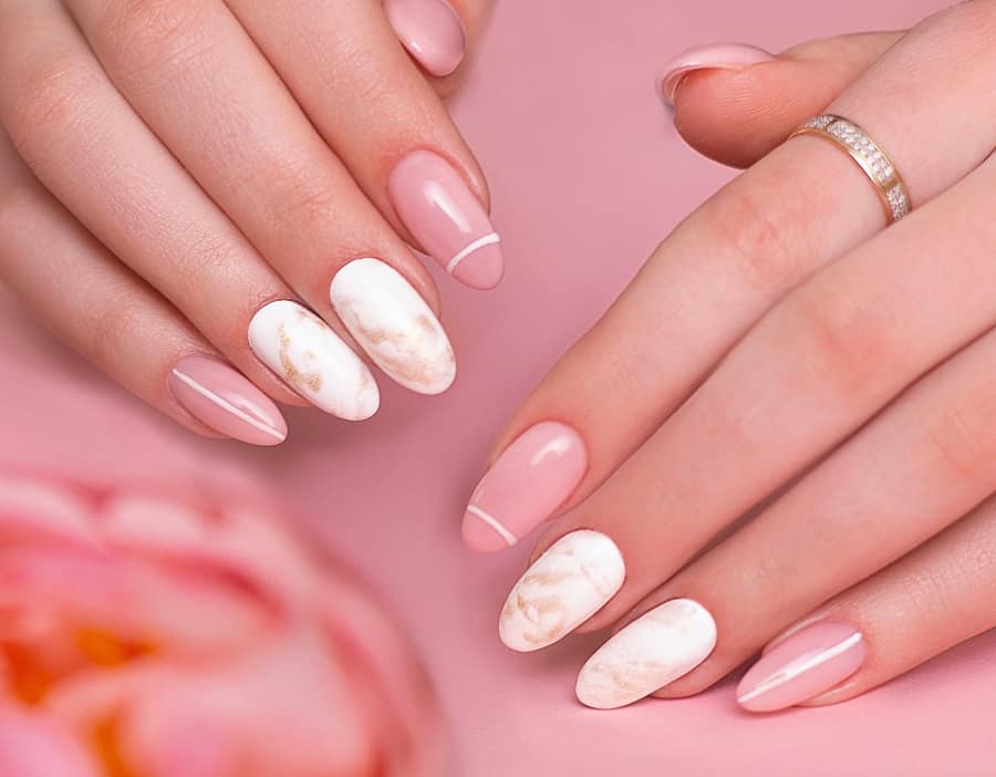 pink and white marble nails