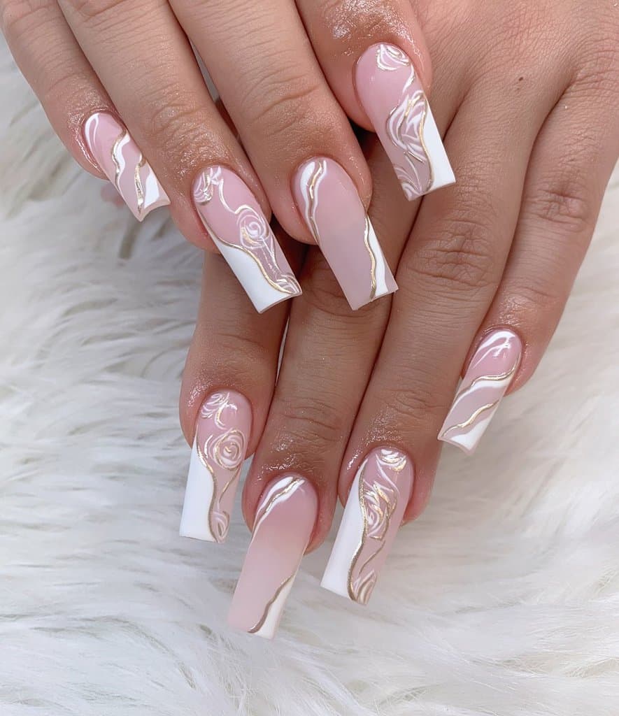 pink and white square nails