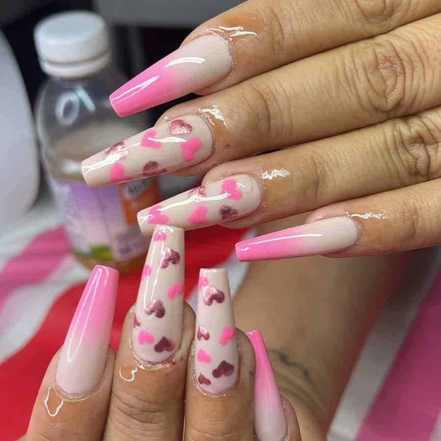 pink and white valentine nails