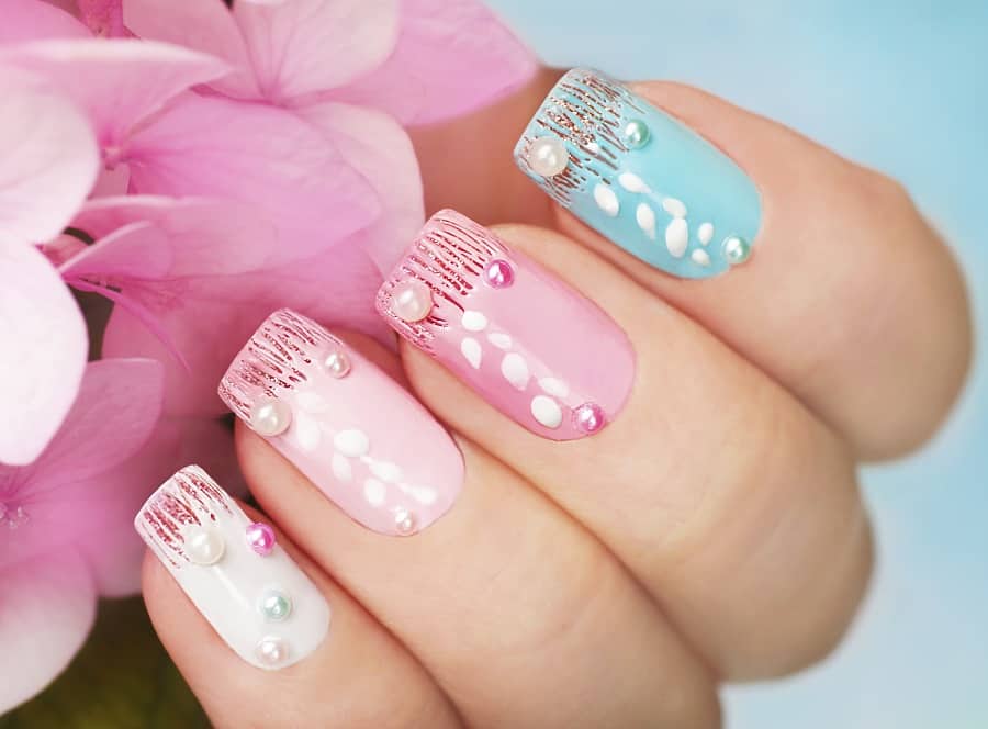 pink blue and white nails