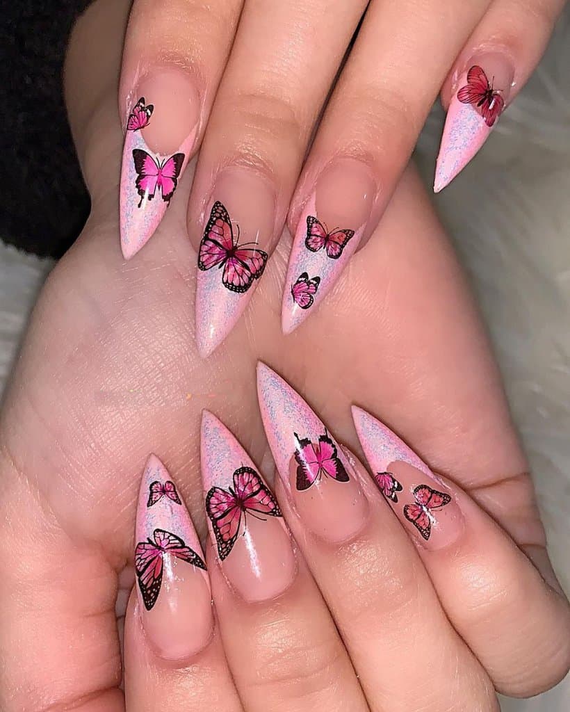 pink ombre butterfly nails